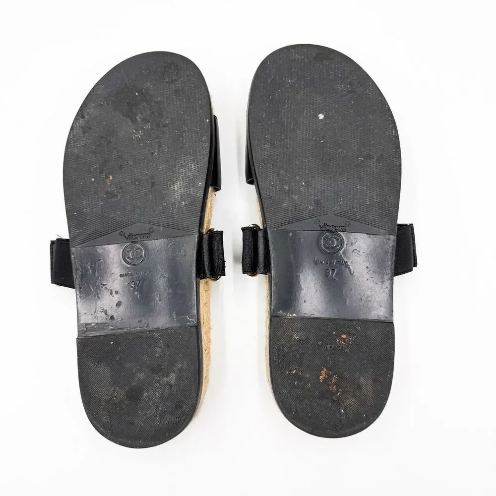 Chanel CC Monogram Black Sandals Espadrille Slides EU 37